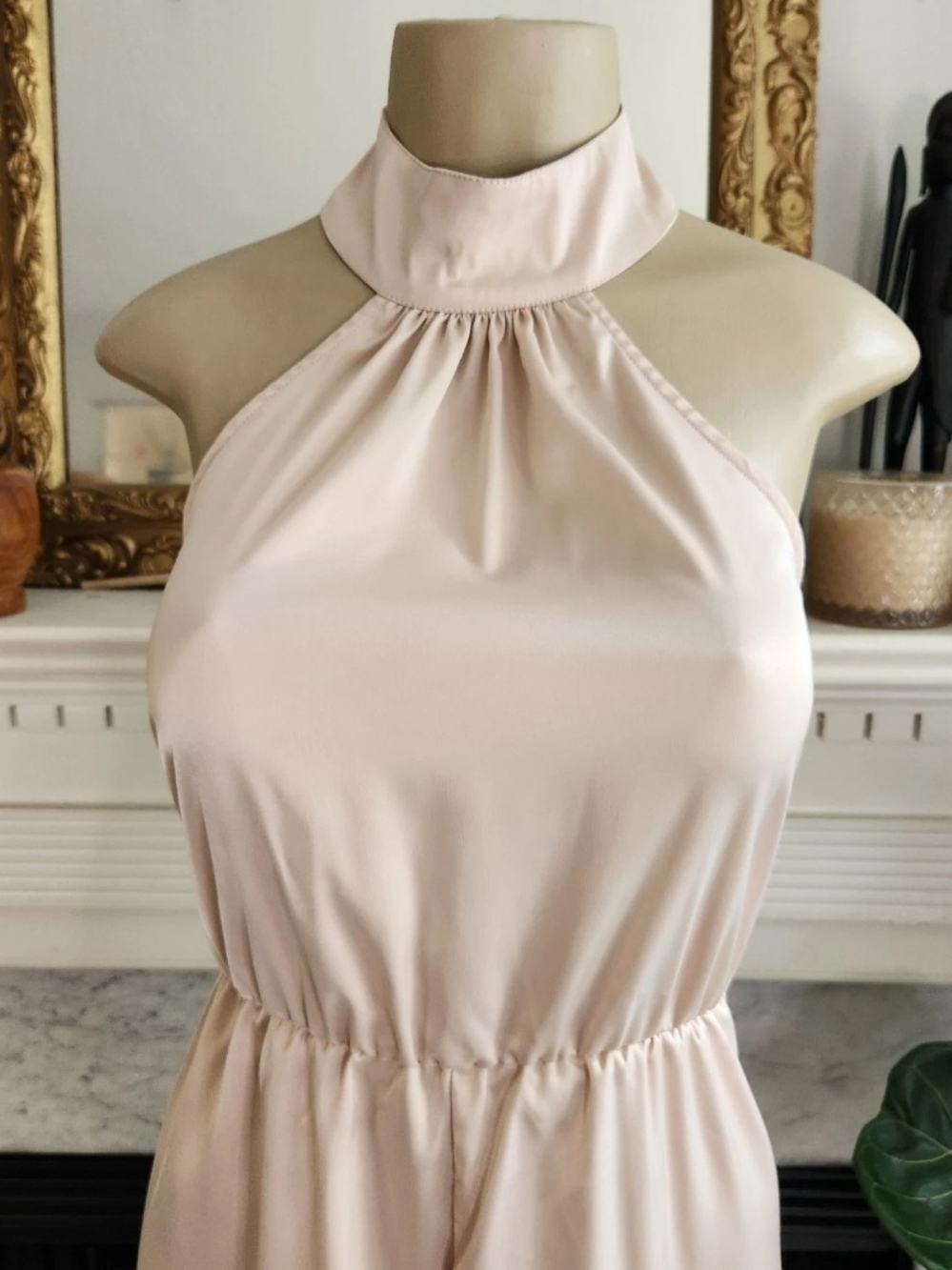 Nasty Gal Collection Champagne Halter Romper Playsuit Size 10 Backless Satin - Picture 6 of 9